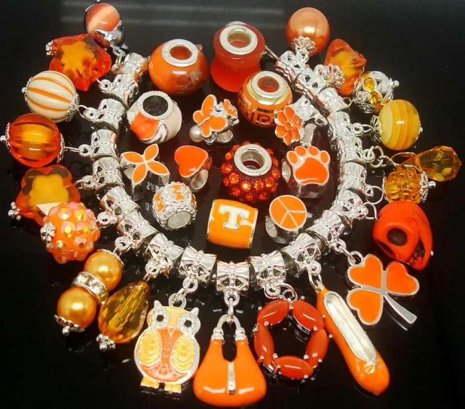 Whole in Bulk 100pcsLot mixed Orange Color Charms for Jewelry Making Loose DIY Big Hole Charms for European Bracelet1476913