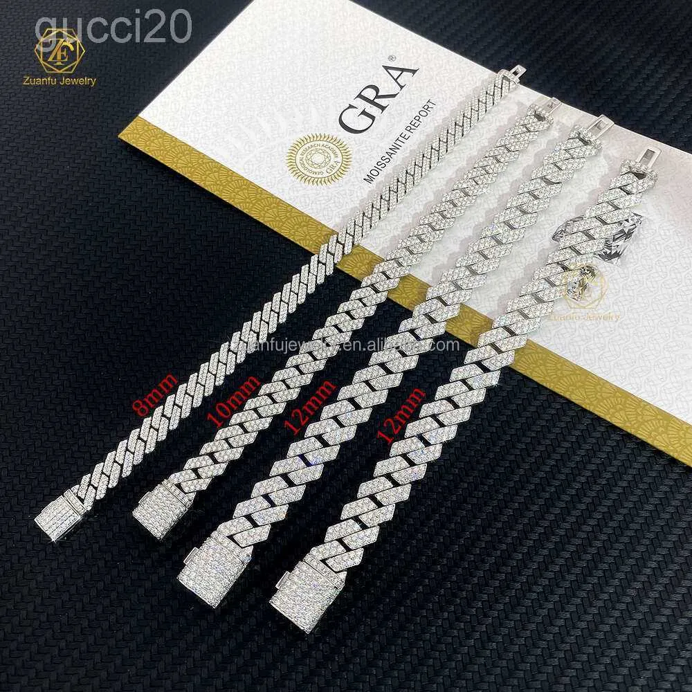 GRA PASS Diamond Tester Silver Cuban Link Chain large 2rows 925 Solid Moissanite 8 mm-20 mm