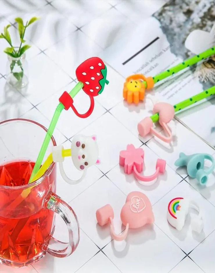 Creative Silicone Straw Tips Cover Reusable Drinking Dust Cap Splash Proof Plugs Lids Anti-dust Tip Cherry Blossom Rainbow Cat Paw For 6-8mm Straws FJ247242846