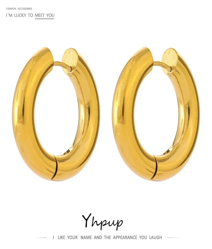 YHPUP Rostfritt stål smycken minimalistiska runda ihåliga hoopörhängen charm guldmetall 18 k pvd vattentätt temperament gåva 2207183300270