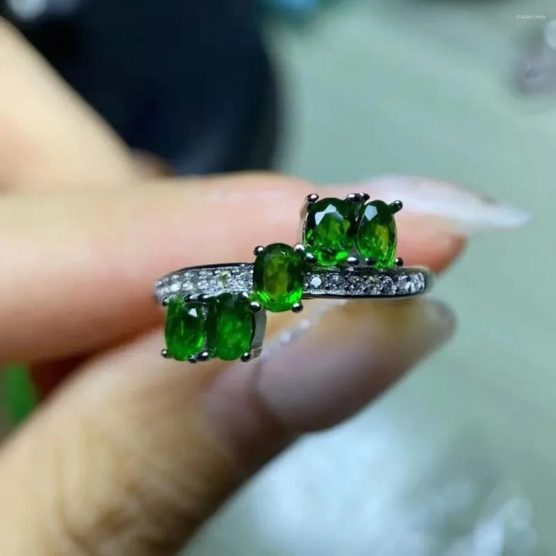 Anneaux de cluster 10pcs / lot DIOPSIDE NATUREL DIOPSIDE RING PERFECT PERFECT TEXTURE TIXTURES RÉGLABLES S925 ENCRADS SIRGE STERLING