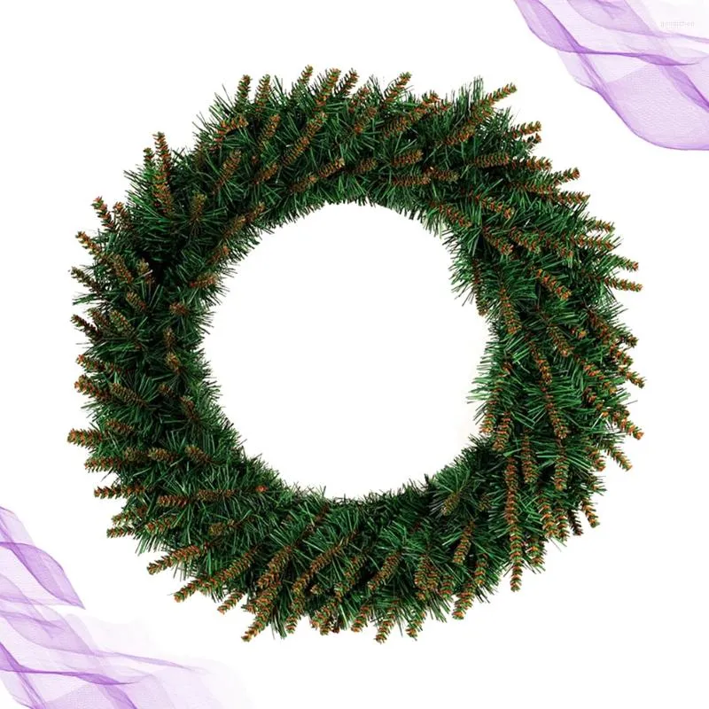 Decorative Flowers 30cm Christmas Artificial Pine Wreath Yellow Head LED PVC For Home Party Decor Wall Door Window (Without