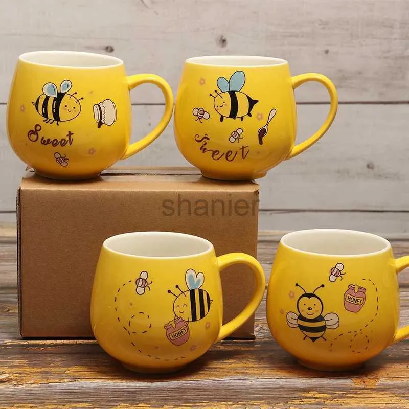 Kubki ceramiczny kubek kawy 11 unz Milk Cupe Drinkware Yellow Bee Wzór Teacup Proste kreatywne kubki Uchwyt Puchar 240417