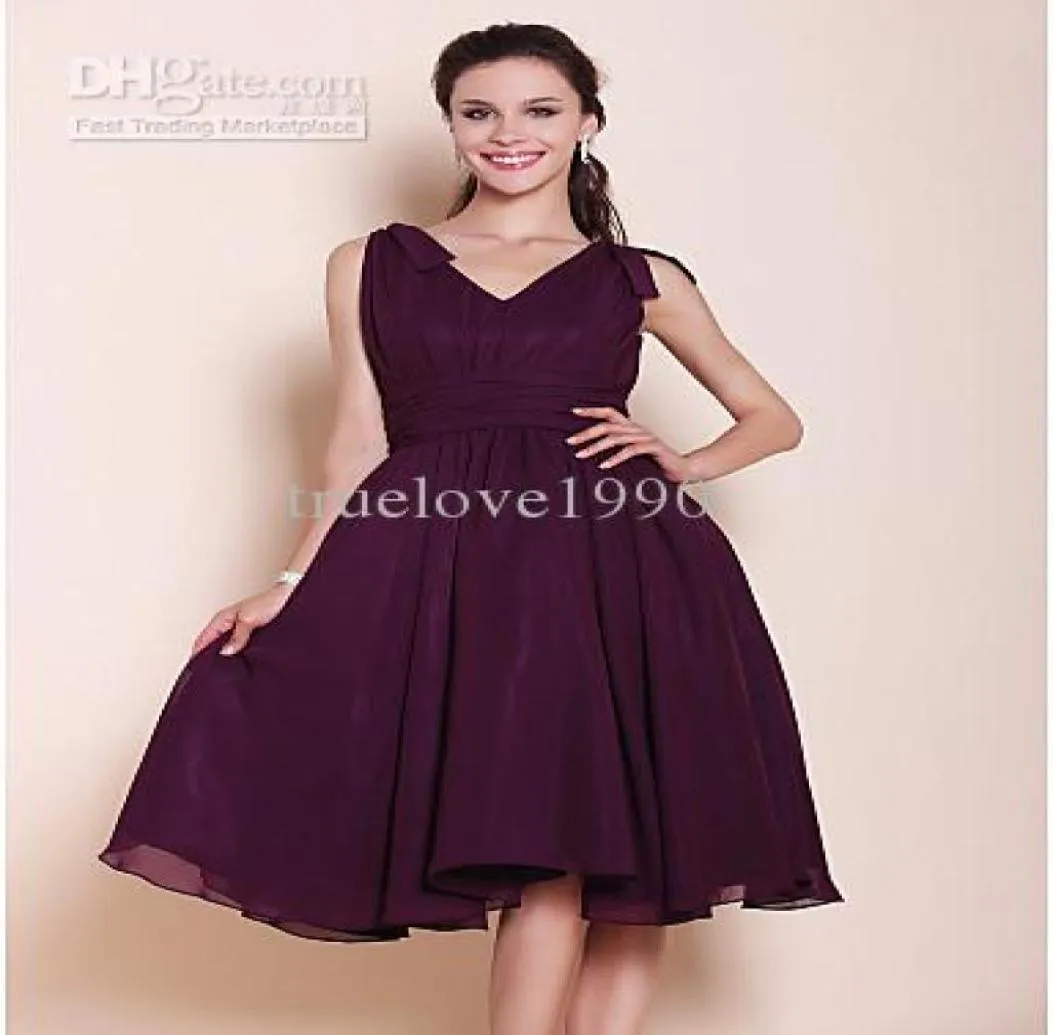 Plum Chiffon Vneck Kneele Junior Bridesmaid Dresses Party Wedding Dress SZ 21220 TB3110766755385