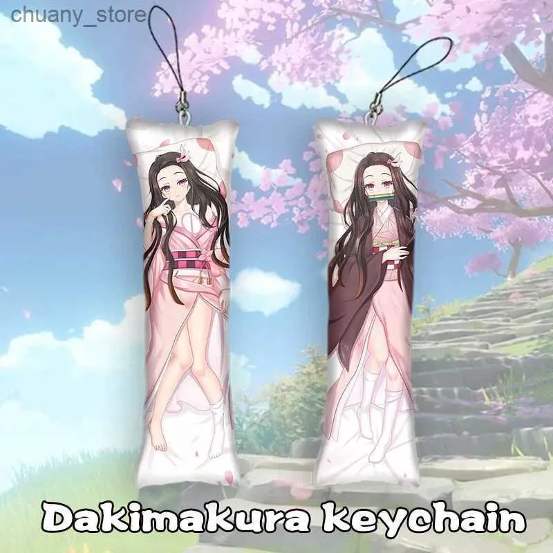 Keychains Lanyards 4x12cmanime Kamado Nezuko Dakimakura Keychain Key Chain Mini Téléphone Hanging Ornement CPSPlay Anime Keychain Y240417