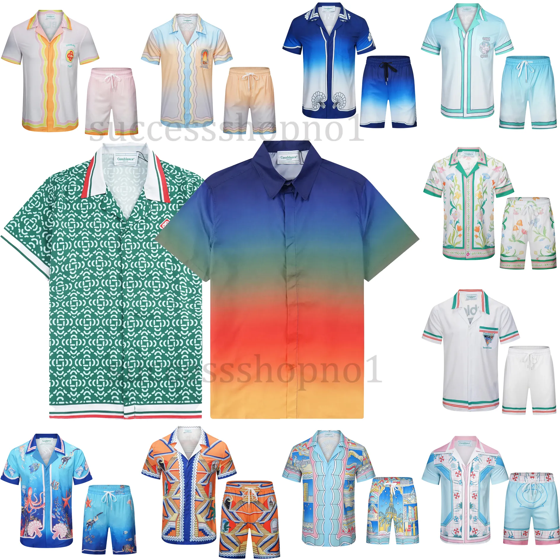 Casablanc-S 23SS Designer Men T Shirt Set Sport Rabbit Silk Silk Mens Designer Shirts