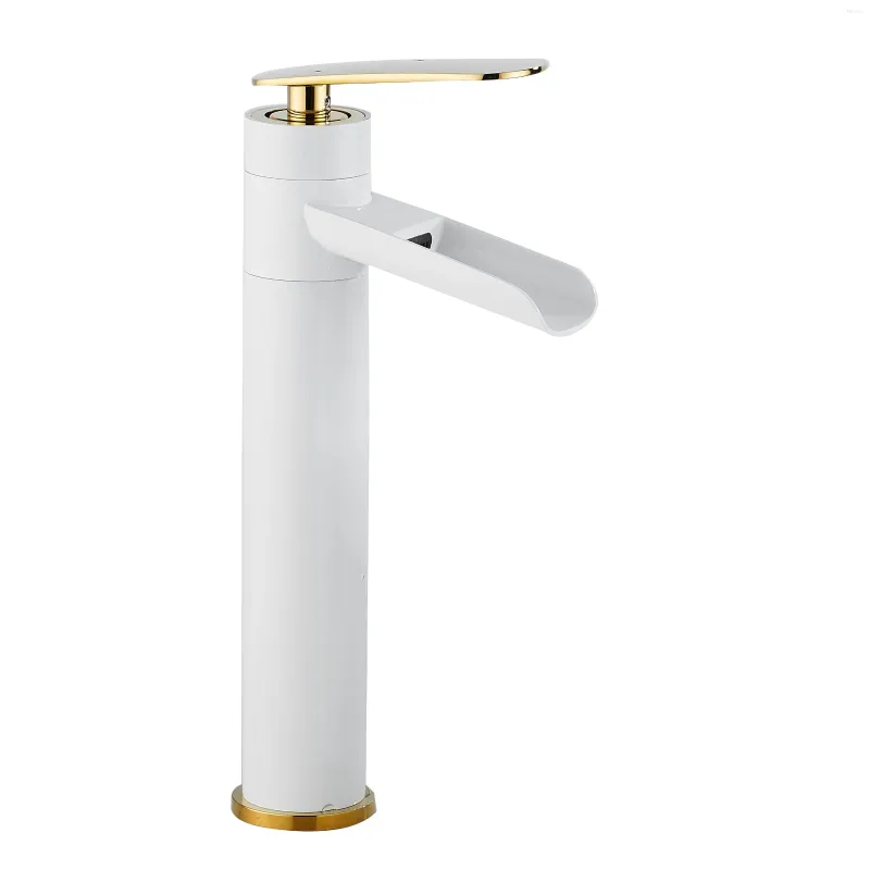 Torneiras de pia do banheiro Gentilfãs modernos White Golden Waterfall Torneira de alta qualidade Black Long Cabinet Mixer No.125