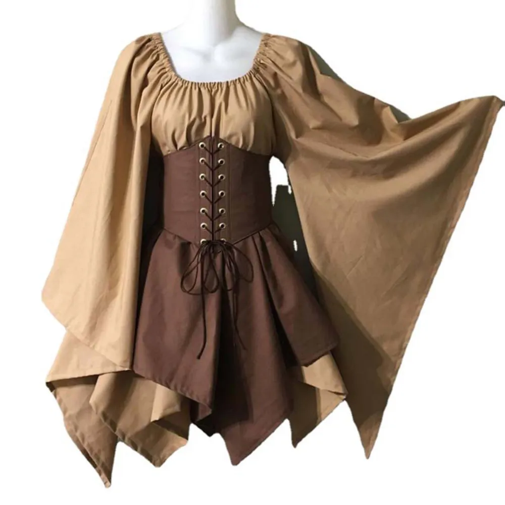 Halloween trumpetärmar Renaissance Women's Medieval Corsage Dress
