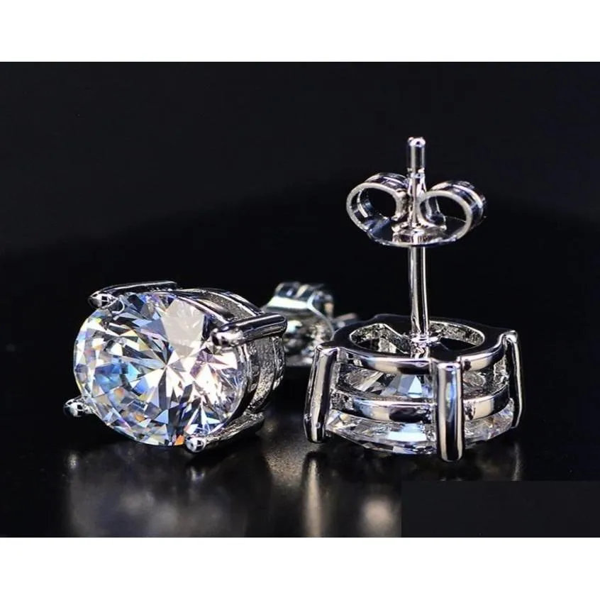 Stud Round Cut Earrings 18K White Gold Filled Mens Womens Genuine Clear Cubic Zirconia Prevent Allergy2718880 Drop Delivery Jewelry Dhnut