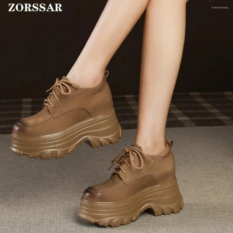 Chaussures décontractées 12cm en cuir authentique Vulcanize Summer High Brand confortable Plateforme d'automne de printemps