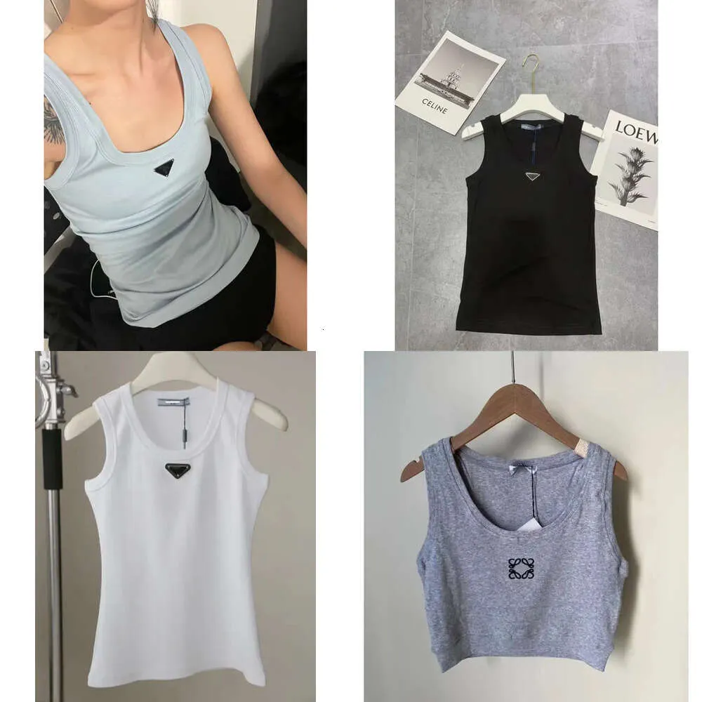 Designer Brand Summer Women's T-Shirt Crop Top broderi Sexig utanför axeln Casual ärmlös skjortafri skjorta fast färgväst