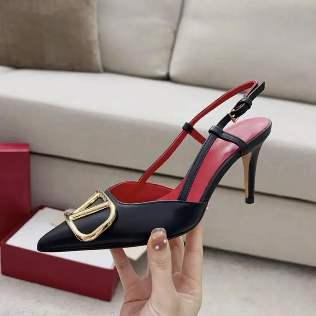 Designer Fashion Women Dress Leather Summer Pointed Thin Heel After Empty Head Non-slip High-heeled shoes High Heels Flat Shoes Luxury Pointy Patent Leather Shoes red