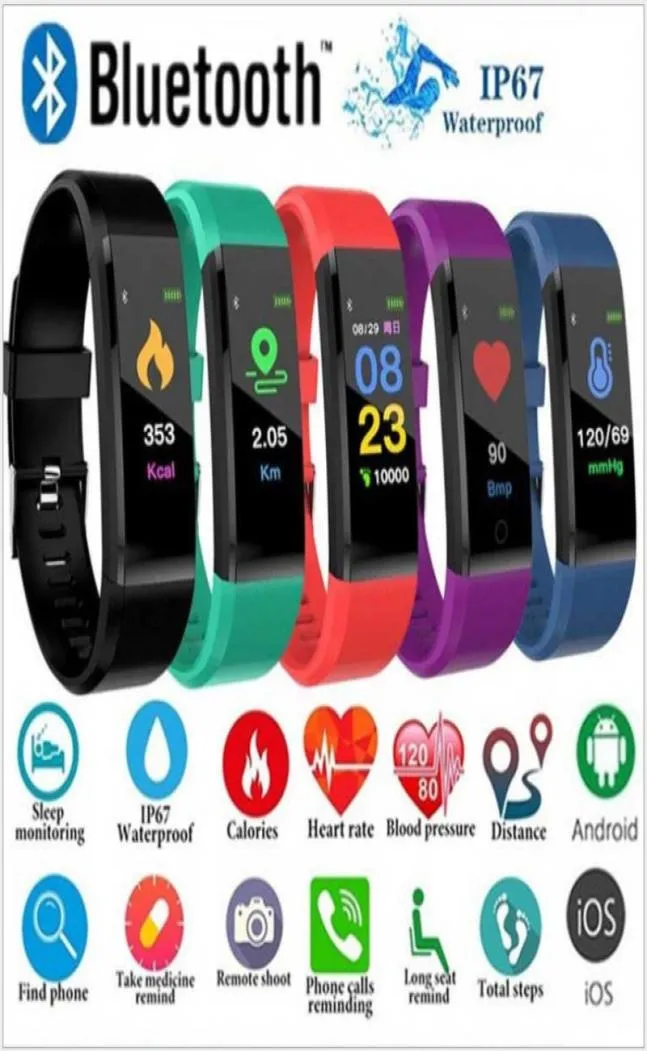 1 PC ID115 Plus Écran de couleur bracelet intelligent Pidomètre Watch Fitness Watch Running Walking Tracker Care Steme Poudomètre Smart Band6190935