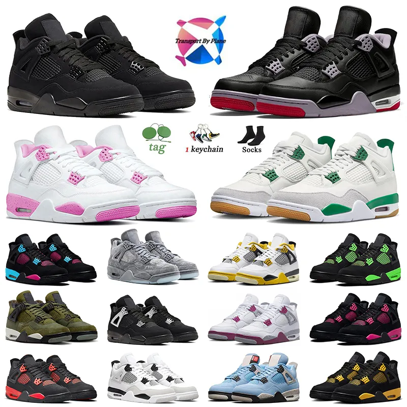 4s mężczyźni designerskie buty do koszykówki 4 Sneakers Pine Zielony ogrówka Black Cat wyśrodkowana ponowna Róż Red Thunder Sail White Oreo Unc Man Man 36-47