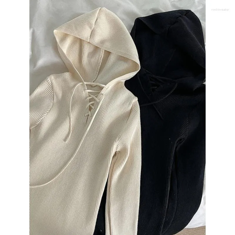 Casual Dresses Korean Style All-Matched Sticke Dress Solid Color Hooded Drawstring Slim Stick Office Lady Wear