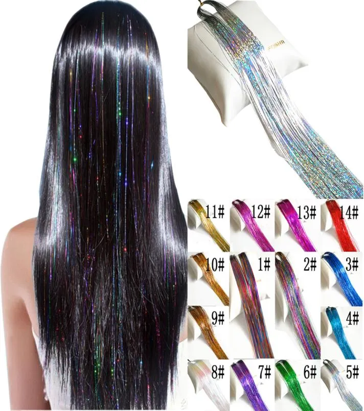 Tinsel per capelli scintillanti scintillazioni olografiche Extensions Highlights Party Wig Bling8937258