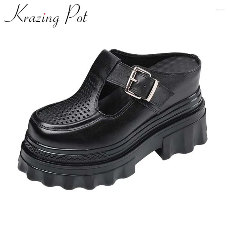 Casual schoenen Echte lederen holle muildieren rond teen Super hoge hiel slip op zomer plat platform witte sneakers gevulkaniseerd