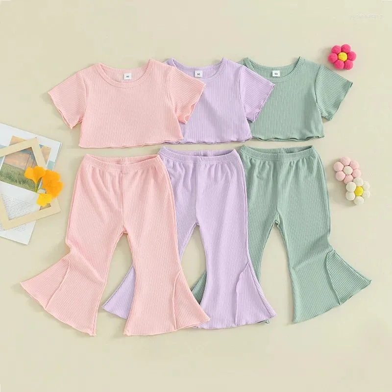 Set di abbigliamento da 1-5y per bambini abiti estivi set t-shirt a maniche corta a costine con pantaloni svasati per i pantaloni casuali per bambini
