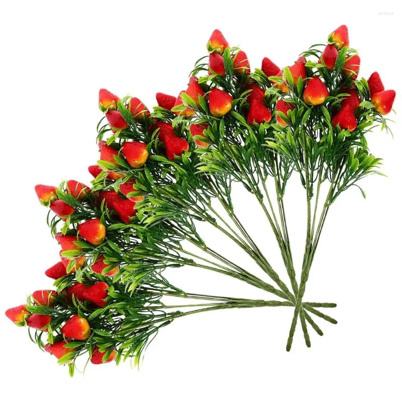 Dekorative Blumen künstliche falsche Erdbeerfruchtbranche Faux Bunch Arrangement Küche Home Hochzeitsfeier Dekordekoration Dekoration