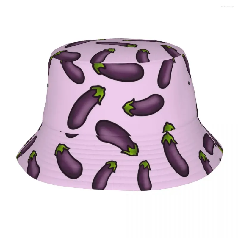 Berets Cute Eggplant Bucket Hat Kawaii Food Trendy Fisherman Hats For Men Women Breathable Fishing Caps Hawaii Design Sunscreen