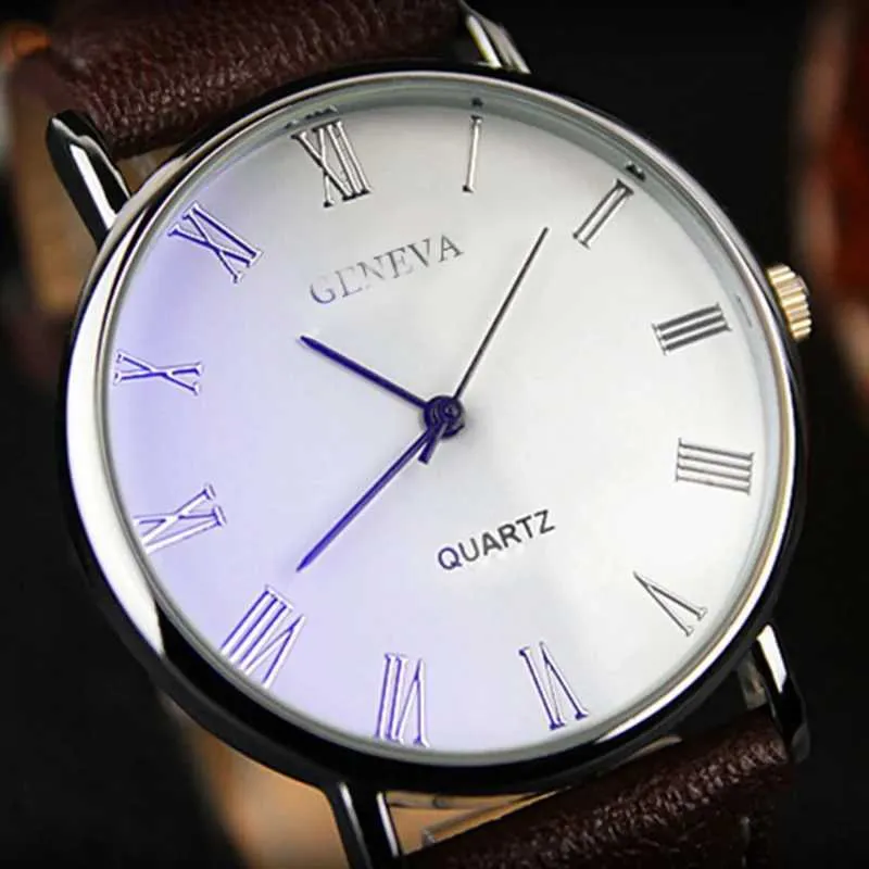 Wristwatches Geneva Brand Mens Popular Wrist Watches Fashion Blue Light Roman Literal Business Watch Quartz Reloj Hombre d240417