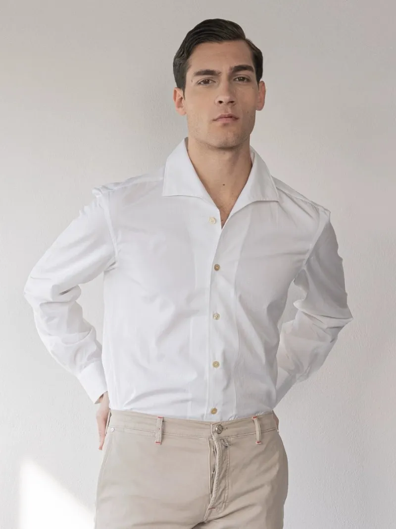 メンズシャツ春と夏のホワイトキトンビジネスカジュアルシャツ