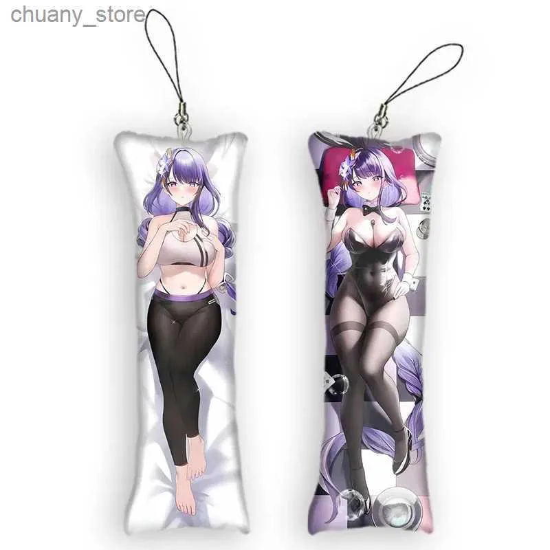 Keychains Lanyards 4x12cmgenshin Impact Raiden Shogun Baal Dakimakura Mini Keychain Anime Double-Sided Printed Pendant Cute Otaku Keychains Y240417