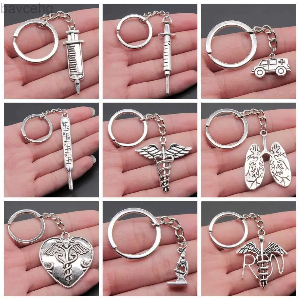 Keychains Lanyards Nurse Doctor Needle Syringe Stethoscope EMT Caduceus Medical Symbol Brain Lungs Keychain Jewelry Medicine Graduate Gift d240417