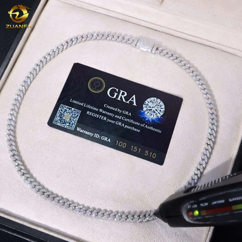 Быстрая доставка VVS GRA Сертифицированный 6 мм 8 мм 10 мм MOISSANITE ICED OUT Кубинская цепь связи S925 Золото.