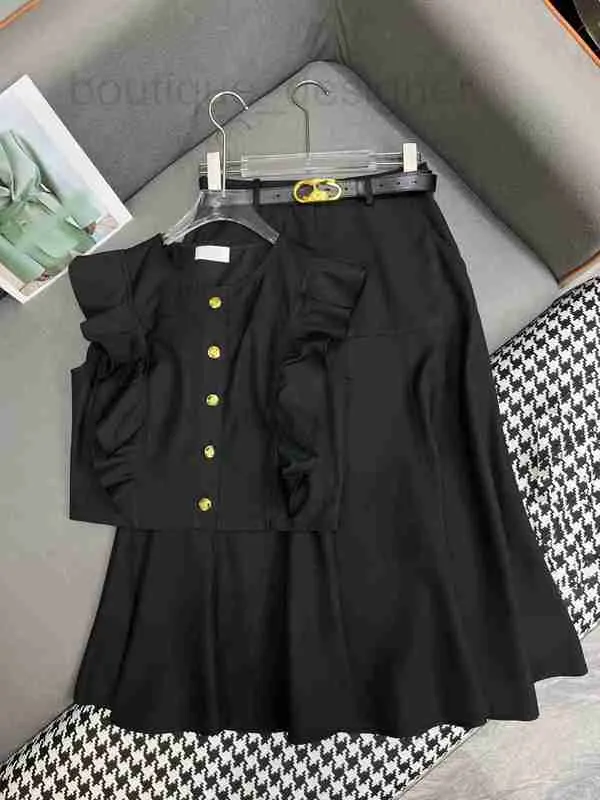 Two Piece Dress Designer Luxury Women 2024 New Casual Women's Skirt Sleeveless Single Breasted Sweatshirt &A-Line Lady Long With Belt Outfits Tracksuit MZE6