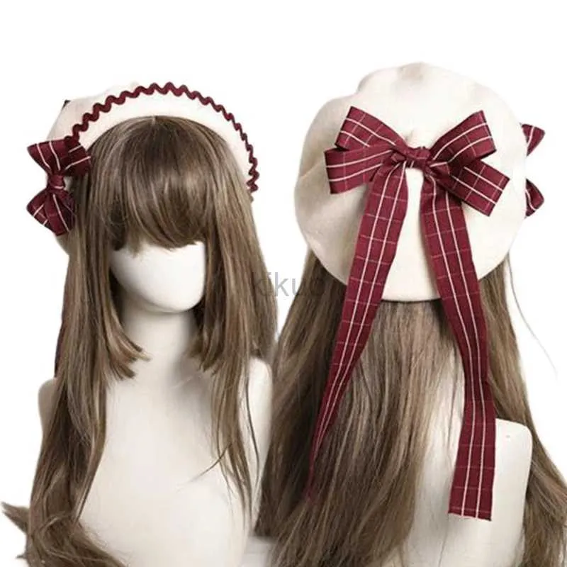 Berets Lolita JK Uniforme Bow Hat Kawaii Accessoires de cheveux Sweet Japon Kawaii Bowknot Migne Béret Hat Painter Hat mignon Femme D240417
