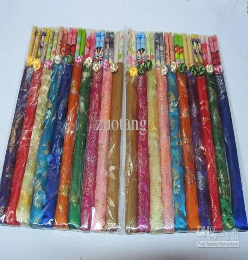 Personalized Wedding Party Disposable Chopsticks with Silk Pouch Wood Chopstick Favors 10pair pack mix color1462798