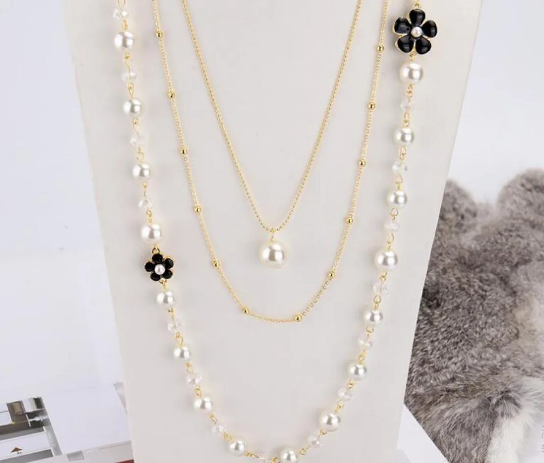 Women039s Exquisite Long Pearl Necklace Bride Weddings Gift Camellia Flower Jewelry Pearl Sweater Chains GC8134803546