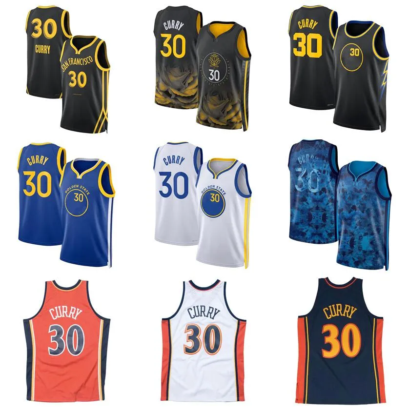 Basketbol Formaları Stephen Curry Jersey 2023/24 Siyah Sarı Beyaz Mavi Hayranlar Şehir Jersey Erkek Gençlik S-XXL