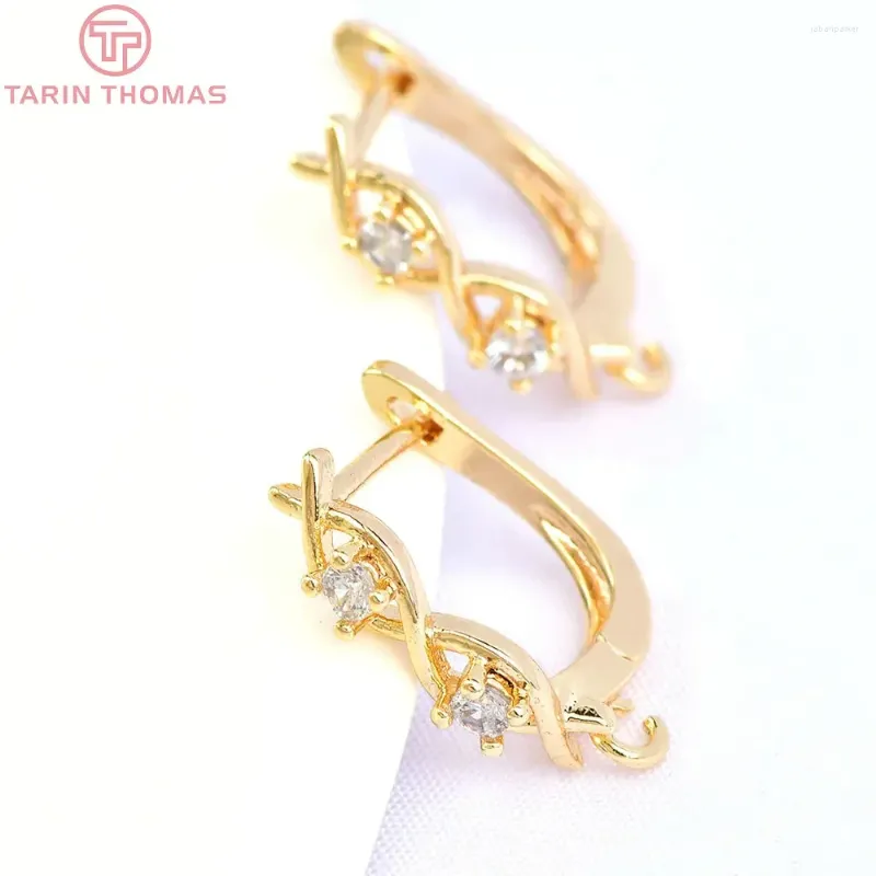 Stud Earrings (2662)4PCS 18x12MM Hole 1.5MM 24K Gold Color Brass With Zircon Earring Clasp High Quality DIY Jewelry Making Findings