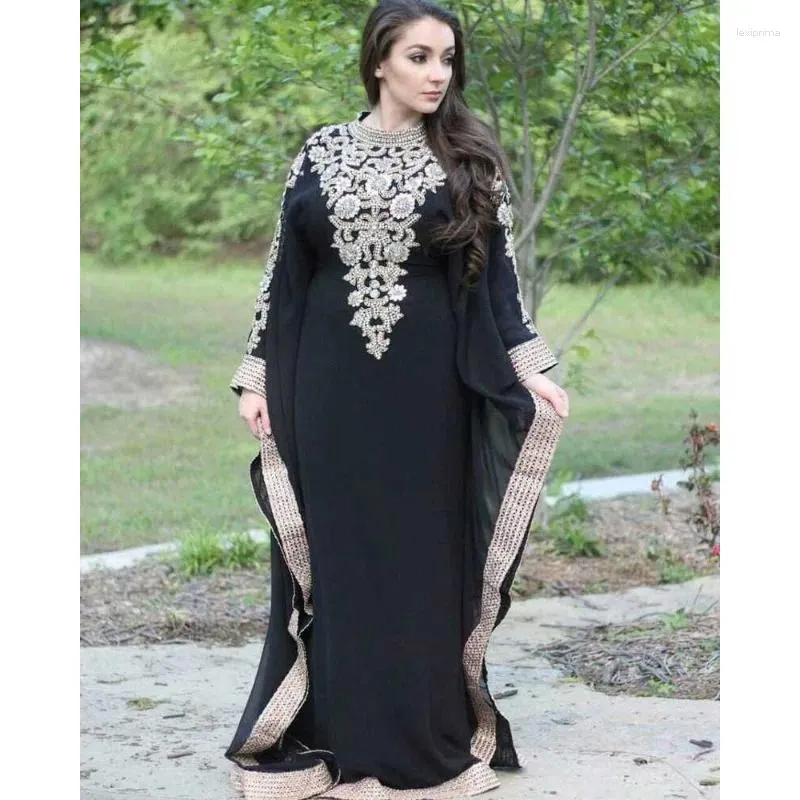 Vêtements ethniques marocains noirs Dubaï Kaftans Farasha Abaya Robe très fantaisie robe
