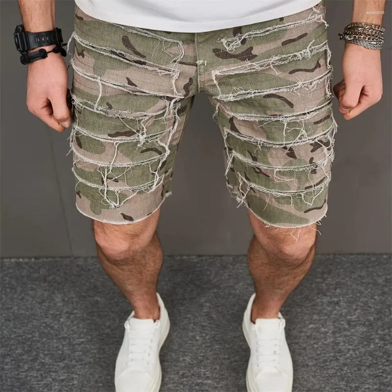 Męskie dżinsy Summer Men Amakuflage streetwear Rised Loose Denim Shorts Stylowe hip-hopowe proste pięciopunktowe spodnie dżins