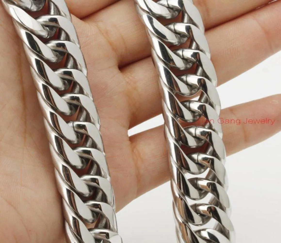 7quot40quot Heavy Charm 316L Stainless Steel 20MM Silver Color Cuban Curb Link Chain Mens Boys Necklace Or Bracelet Cool Jewe8842653
