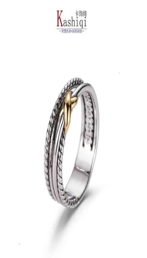 Pierścienie Dy pokręcone dwukolorowe pierścień krzyżowy Kobiety moda platyna platana czarna tajska sier hot sprzedaży biżuterii1252623