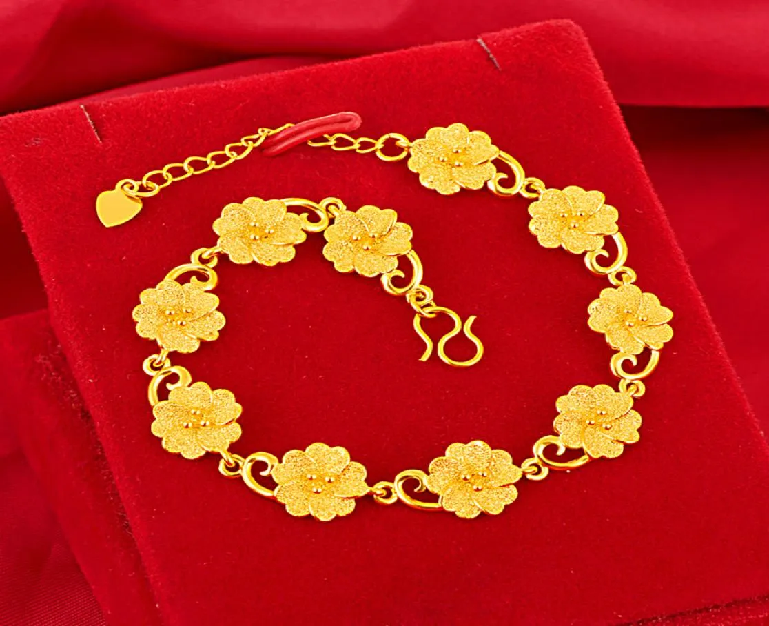 10mm genişliğinde çiçek şeklindeki bileklik bileği zinciri kadın takılar 18k sarı altın dolu moda cazibesi hediyesi6198601