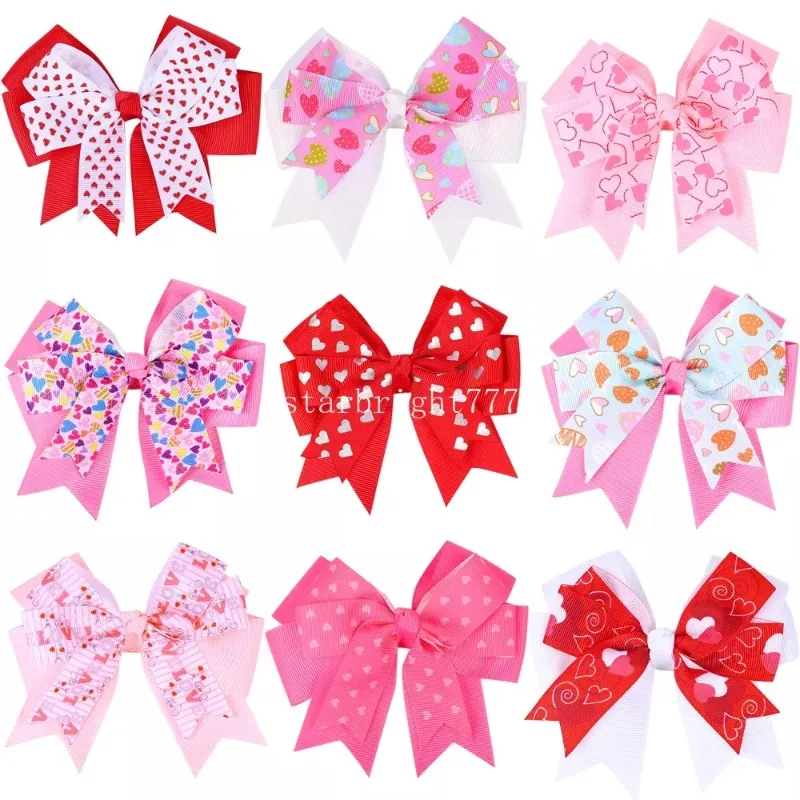Baby Barrettes Bronzing Multilayer Swallowtail Bow Girls Hair Clips Accessories Valentine's Day Heart Print Bowknot Clip Kids Grosgrain Ribbon Hairpins