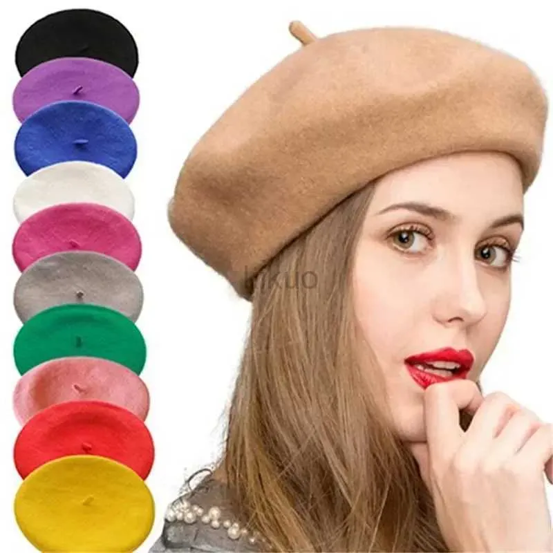 AJK6 BERETS KVINNER WOOL BERETS franska konstnärsstil varm vinter beanie hatt retro vanlig basker fast färg elegant dam alla matchade höstmössor d240418