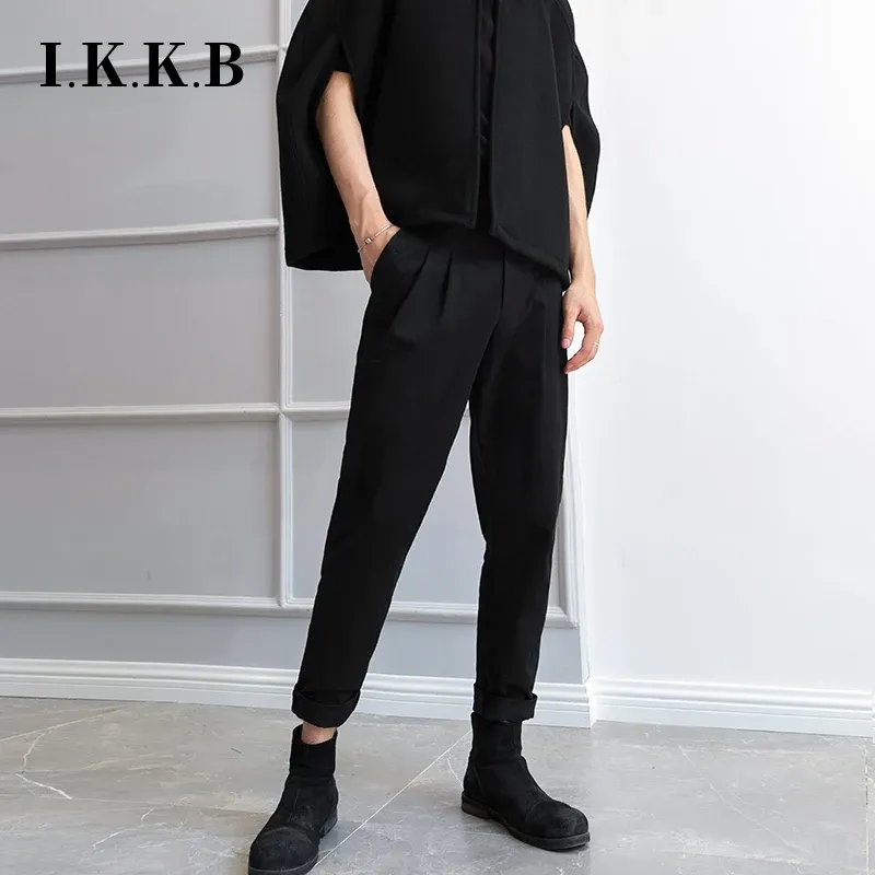 Calças de moda japonesa e coreana, calças casuais finas, leggings, calças, calças de bota personalizadas, pan de Harlem preto