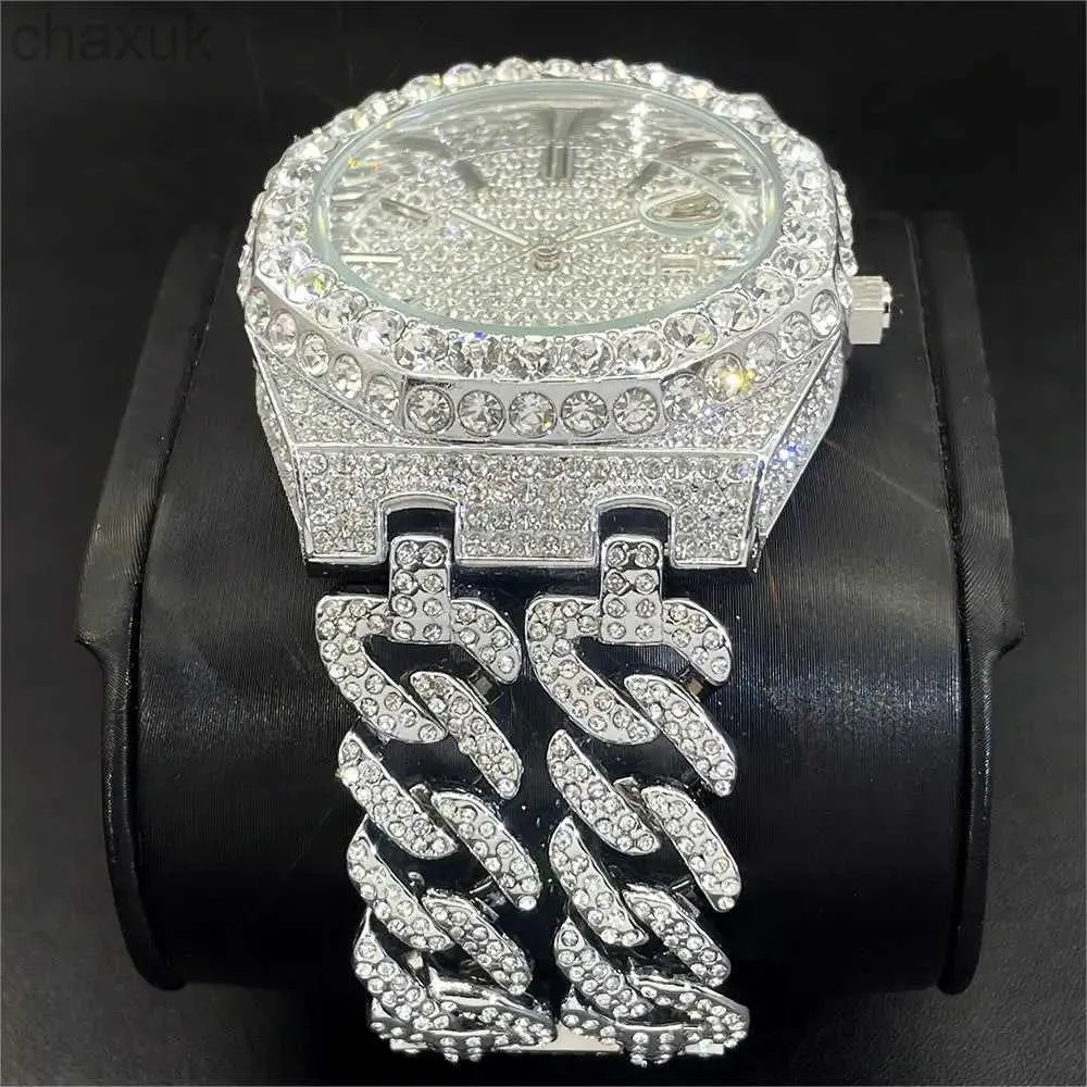 Orologi da polso 2024 uomini di lusso orologi del marchio Missfox Hip Hop a ghiaccio Diamond Watch Fashion Cuban Chain Golk Orology Man Reloj Dropshipping D240417