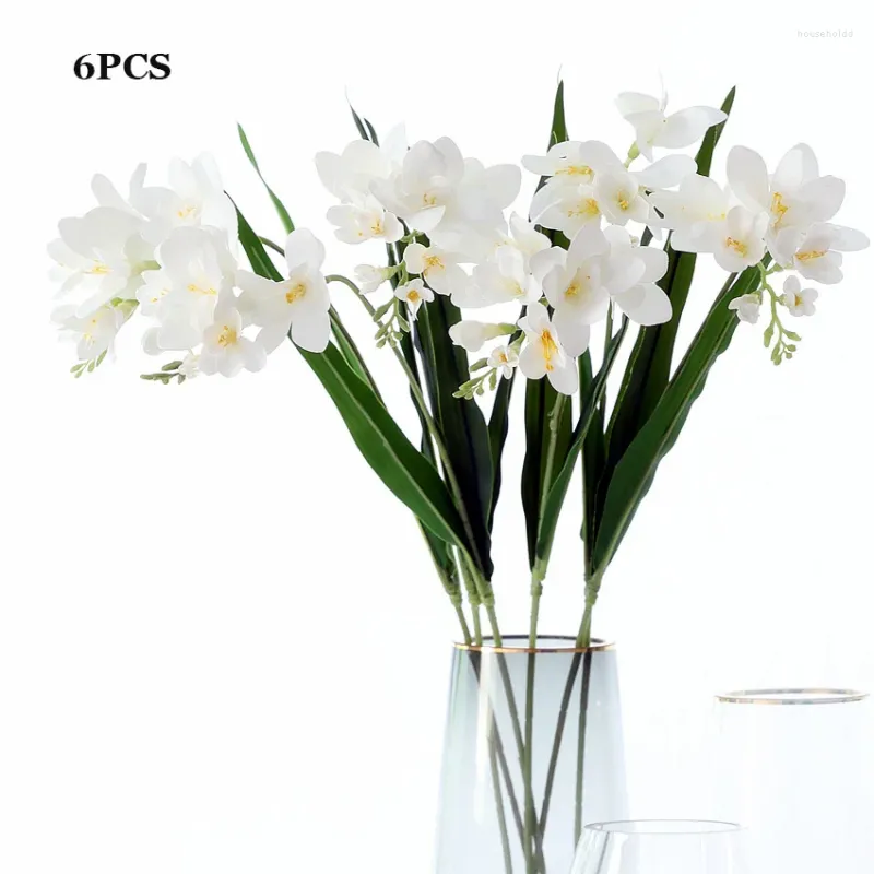 Dekorativa blommor 6 st lång grenfilm känner cymbidium artificial för bröllopsdekor riktig touch falska hem vardagsrum blommor orkidéer