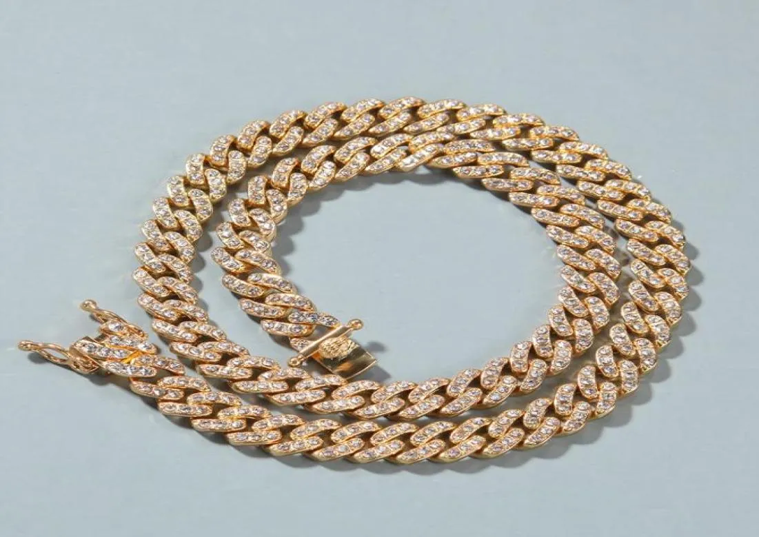 Iced Out Miami Cuban Link Chain Mens Gold Chains Halsband Armband Fashion Hip Hop Jewelry 9mm2020865