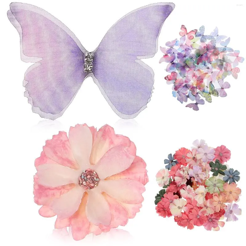 Decorative Flowers 100 Pcs Decor Butterflies Party Butterfly Decorations Flower Decors Bows Craft