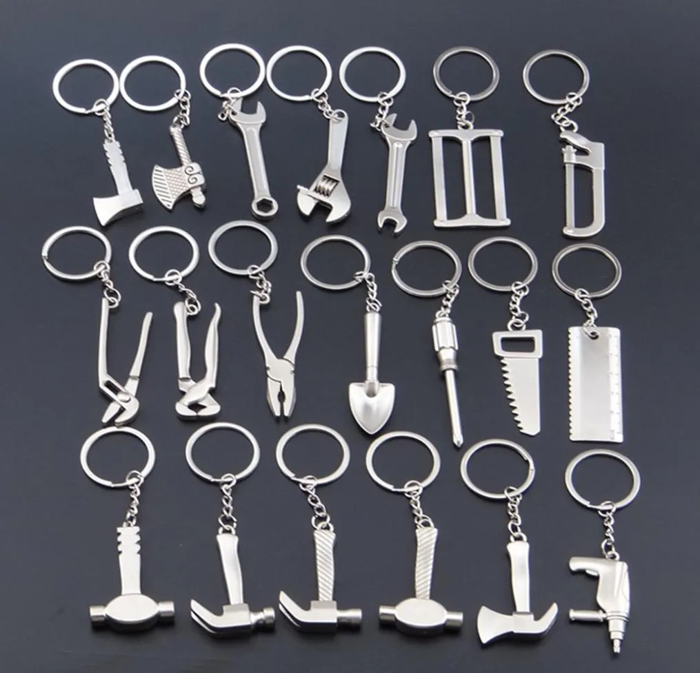 Portable keychain Home Essential Tools Stainless Key Chain Rings Creative Mini Axe Saw Wrench Hammer Shape Keyring Birthday Gift6628925