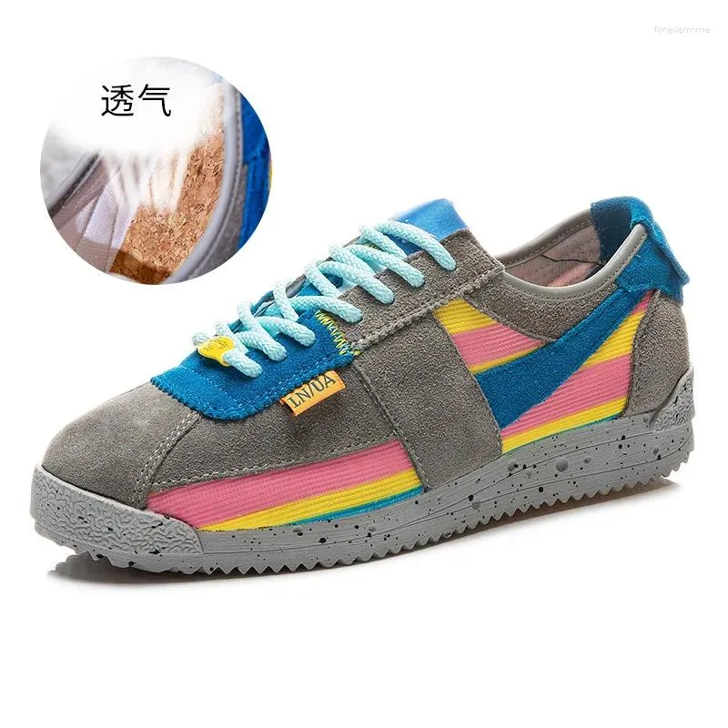 Casual Shoes Leather 2024 Autumn Women's Flat Bottom Contrast Color Forrest Gump Breathable Versatile Designer Luxury