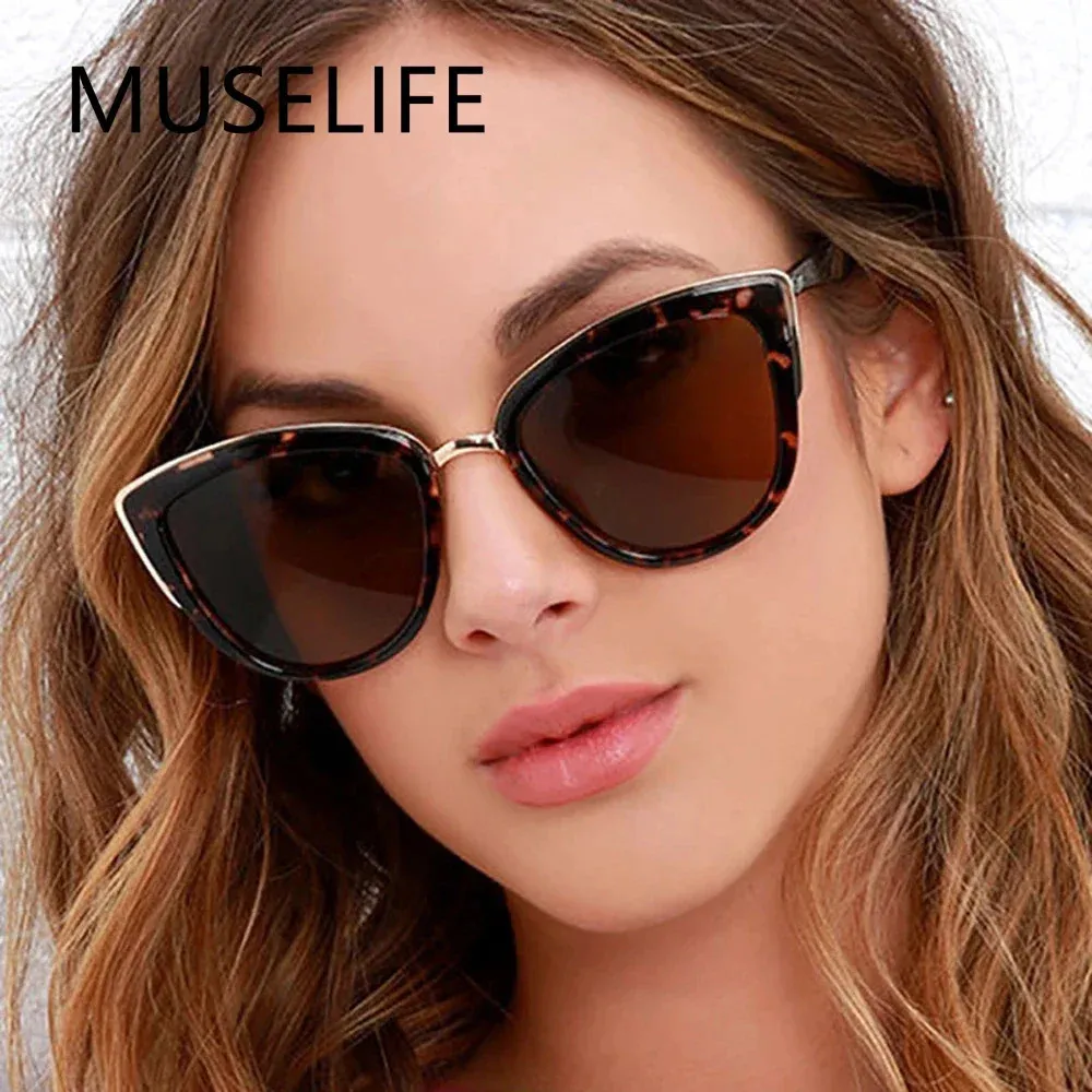 Muselife Cateye نظارة شمسية النساء نظارات تدرج عتيقة قطة قطة العين أشعة الشمس نظارة الإناث UV400 240417